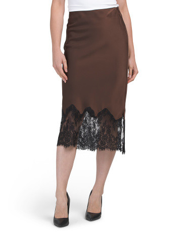 Solid Satin Skirt Bias Cut With Bottom Lace | TJ Maxx