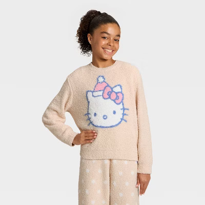 Girls' Hello Kitty and Friends Printed Boucle Sweater - Cream S | Target