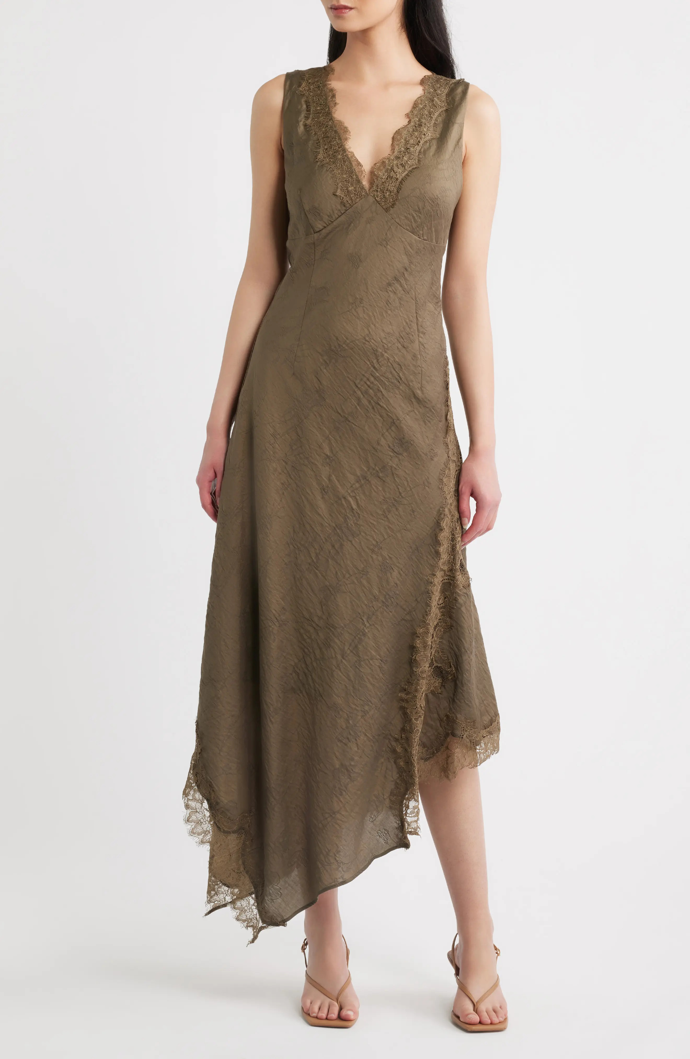 MOON RIVER Lace Trim Asymmetrical Hem Dress (Women) | Nordstrom | Nordstrom