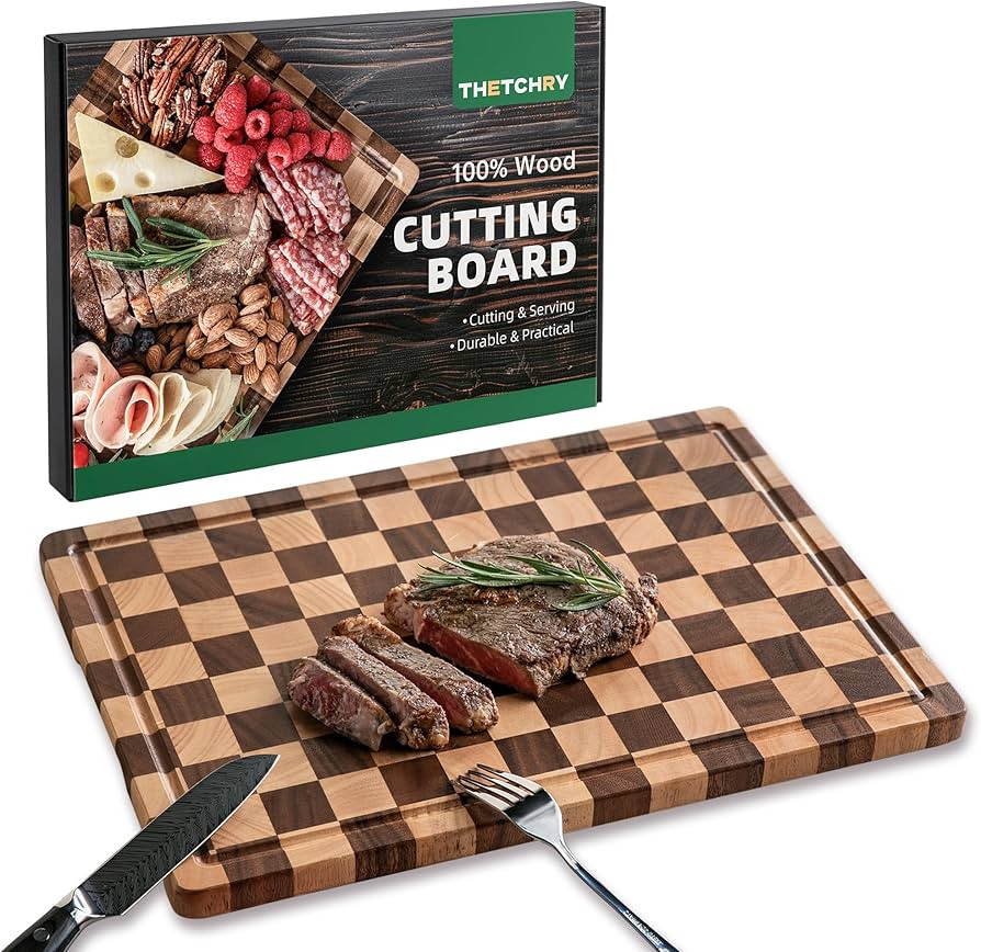 THETCHRY Cutting Boards for Kitchen, Checkered Cutting Board Upgraded, Acacia Wood Chopping Board... | Amazon (US)