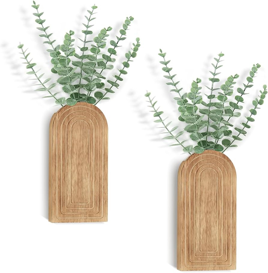 Dahey Wood Wall Planter Vase with Artificial Eucalyptus, 2 Pack Hanging Planter for Indoor Fake P... | Amazon (US)