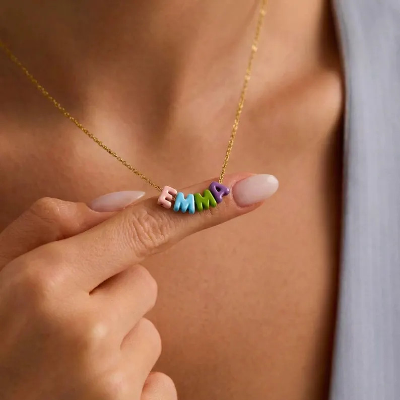 Custom Rainbow Bubble Initial Name Necklace, Colorful Tiny Balloon Name Necklace, Personalized Ne... | Etsy (Global)