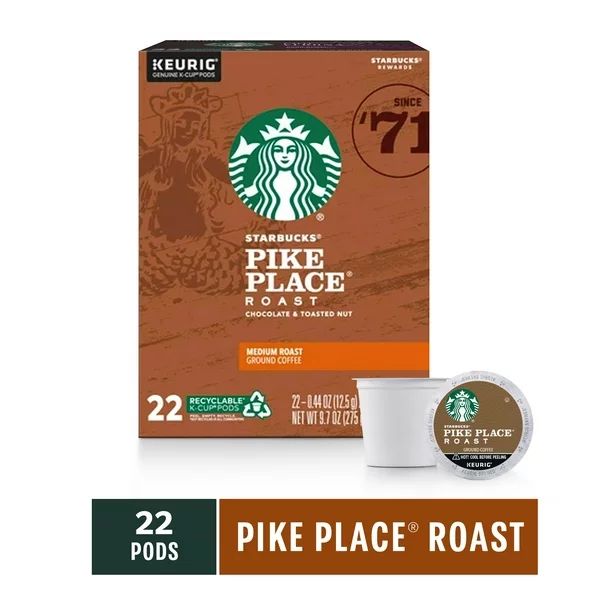 Starbucks Pike Place Roast, Medium Roast K-Cup Coffee Pods, 100% Arabica, 22 ct​ | Walmart (US)