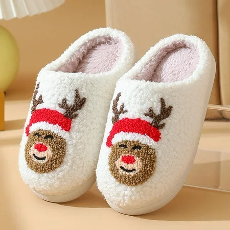 Boys and Girls Slippers Unisex Christmas Reindeer Embroidered Slipper Anti-Slip House Shoes (Red 7-9 Years) | Walmart (US)