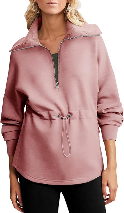 Dokotoo Womens Sweatshirt Oversized Half Zip Up Drawstring Waist Long Sleeve Side Slits Soft Casu... | Amazon (US)