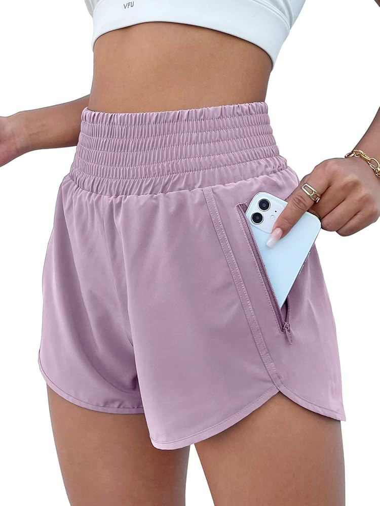 BMJL Women's Athletic Shorts High Waisted Running Shorts Pocket Sporty Shorts Gym Elastic Workout Sh | Amazon (US)