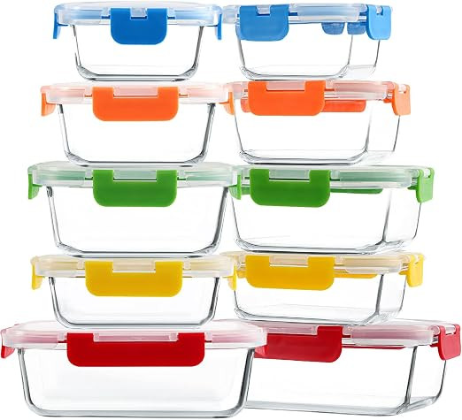 M MCIRCO 20 Pieces Glass Food Storage Container with Lids, Airtight Glass Lunch Containers,No Lea... | Amazon (US)