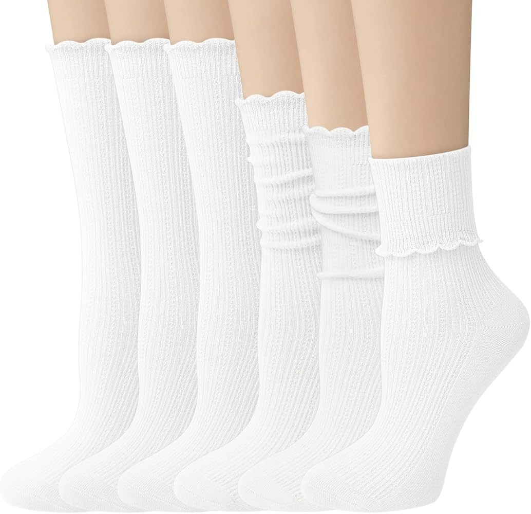Justay 6 Pairs Womens Ruffle Socks Cute Frilly Crew Boot Casual Slouch Cotton Socks for Women Gif... | Amazon (US)