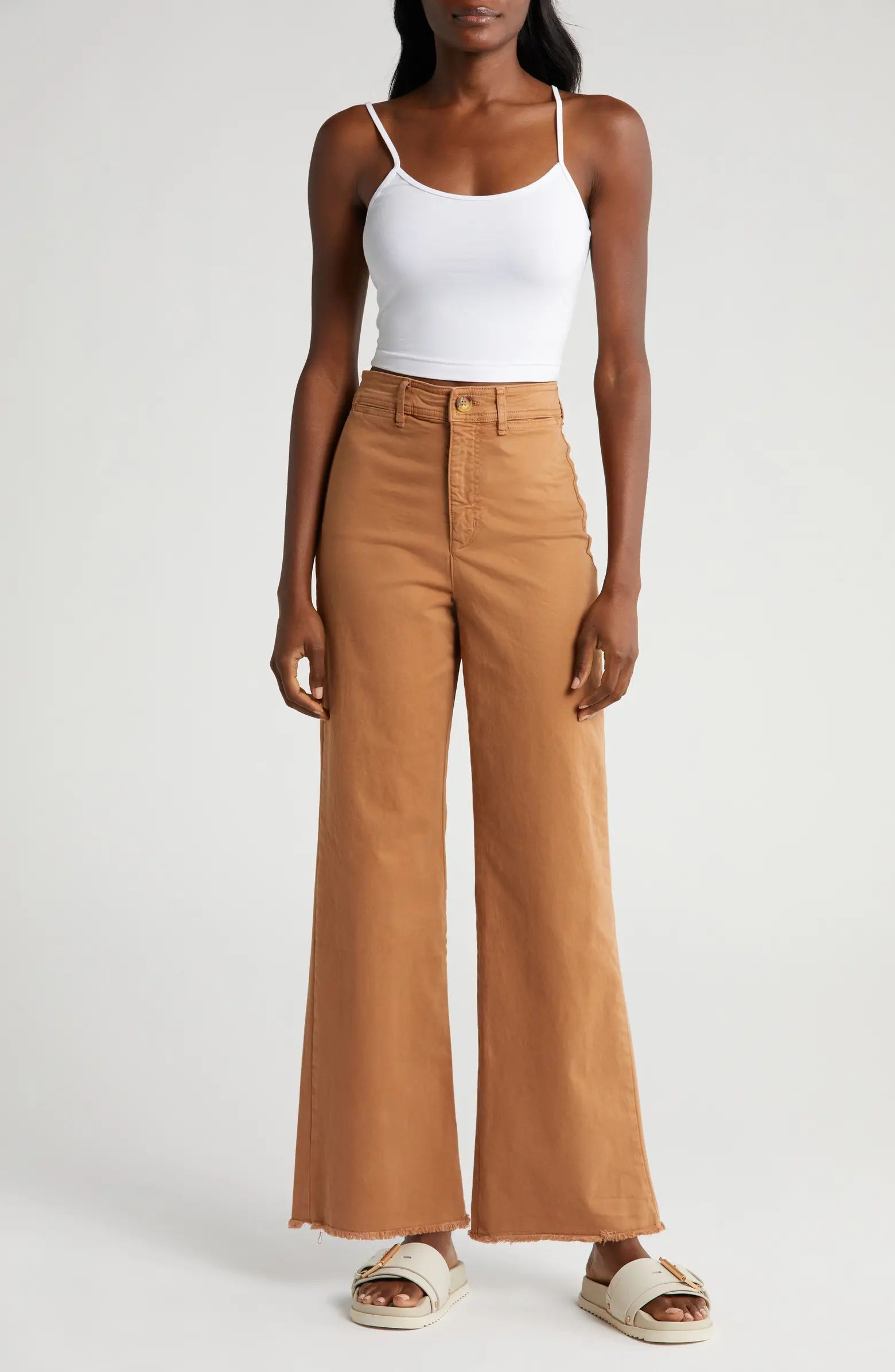 Bridget High Waist Raw Hem Wide Leg Pants | Nordstrom