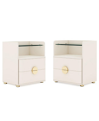 Modern Nightstands Set of 2, 2-Drawer Night Stand with Open Storage Space, Easy Assembly Wood Bed... | Macy's