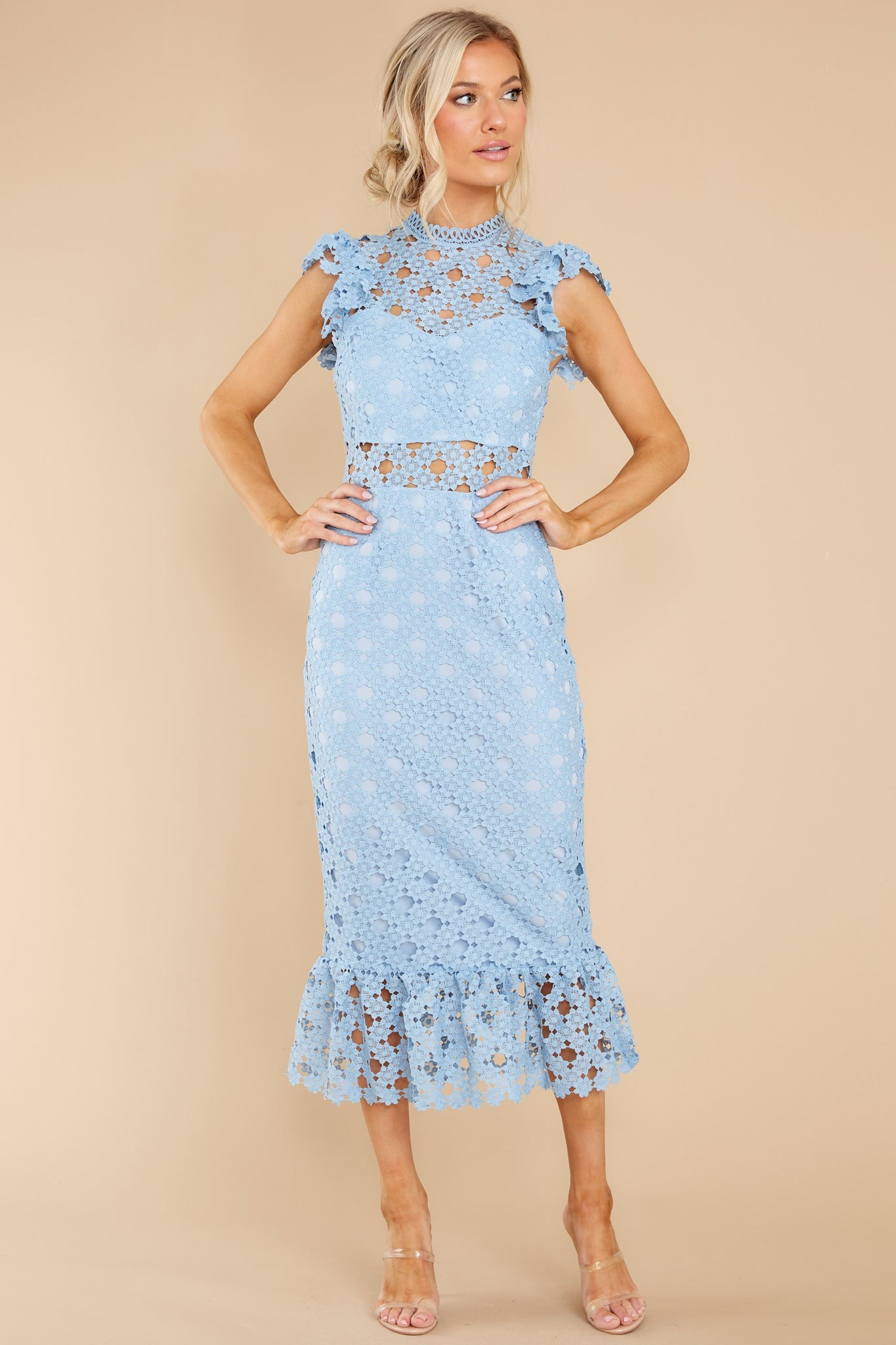 Love's High Hopes Sky Blue Crochet Midi Dress | Red Dress 