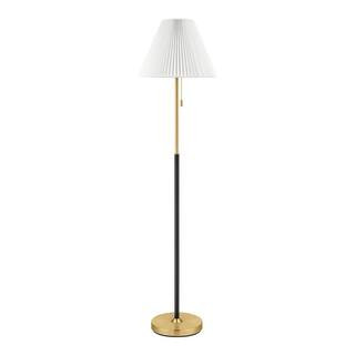 Hampton Bay Blakeley 58 in. Black and Gold 1-Light Standard Classic Floor Lamp with Pleated Fabri... | The Home Depot