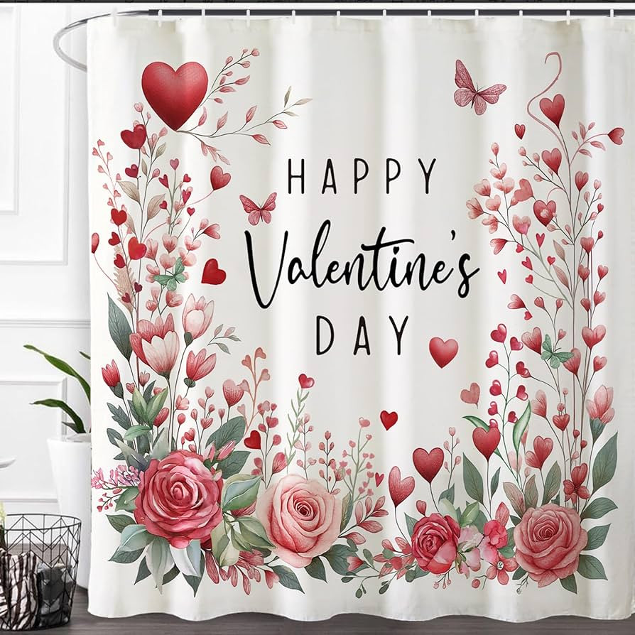 Baccessor Happy Valentines Day Shower Curtain, Pink Red Floral Rose Love Hearts Shower Curtains B... | Amazon (US)