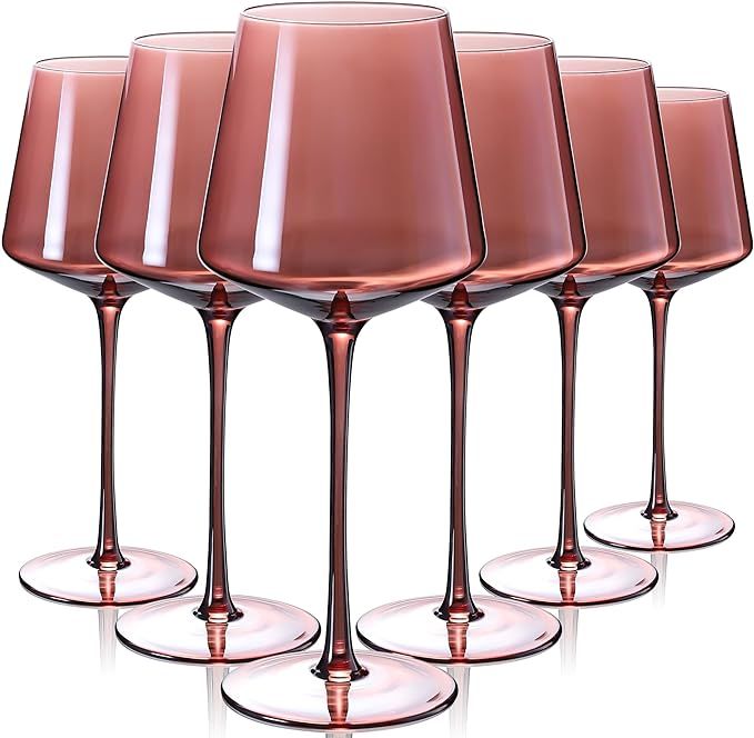 Physkoa Red Colored Wine Glasses Set of 6-14oz Colored Wine Glasses with Tall Long Stem&Flat Bott... | Amazon (US)