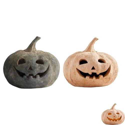 Pumpkin Decor Fall Halloween Decorations - Hand-Painted Terracotta Glowing Pumpkins For Porch Table Mantel Farmhouse Home Indoor Outdoor (colorful-B) | Amazon (US)