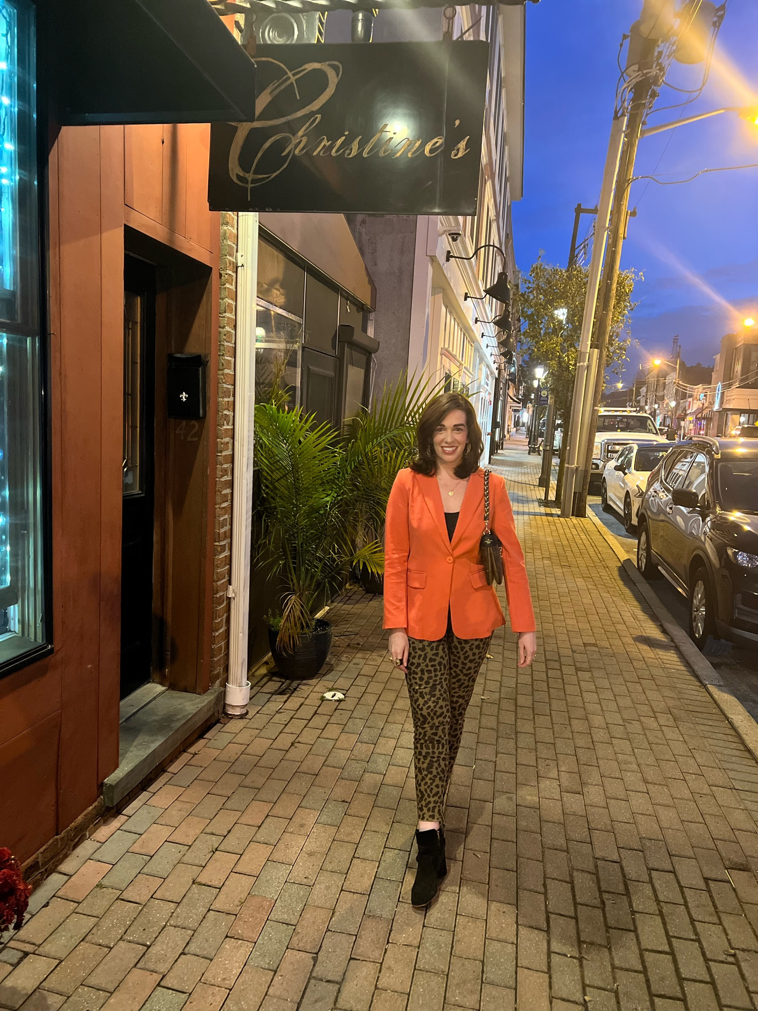 Fall outfit Orange Blazer (size small). Leopard pants (size 4). Black boots (size 8.5). Black cami (size small). #falloutfits #fallshoes #boots #falloutfit #blazer #orangeblazer #leopardpants #pants #boots #blackboots 

#LTKfindsunder100 #LTKstyletip #LTKSeasonal