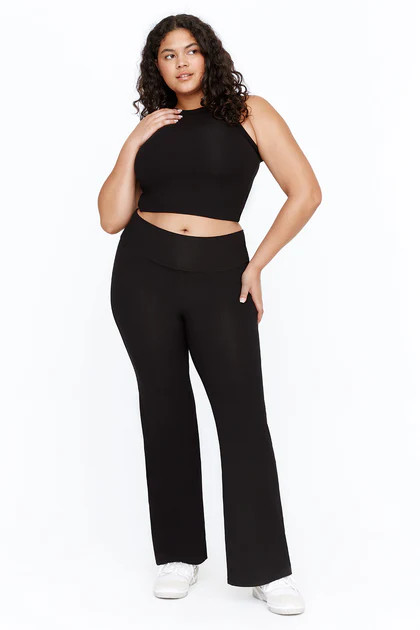 365 SCULPTING LOUNGE MULTIWAY FOLD WAIST FLARED TROUSERS - SHADOW BLACK | TALA (UK)
