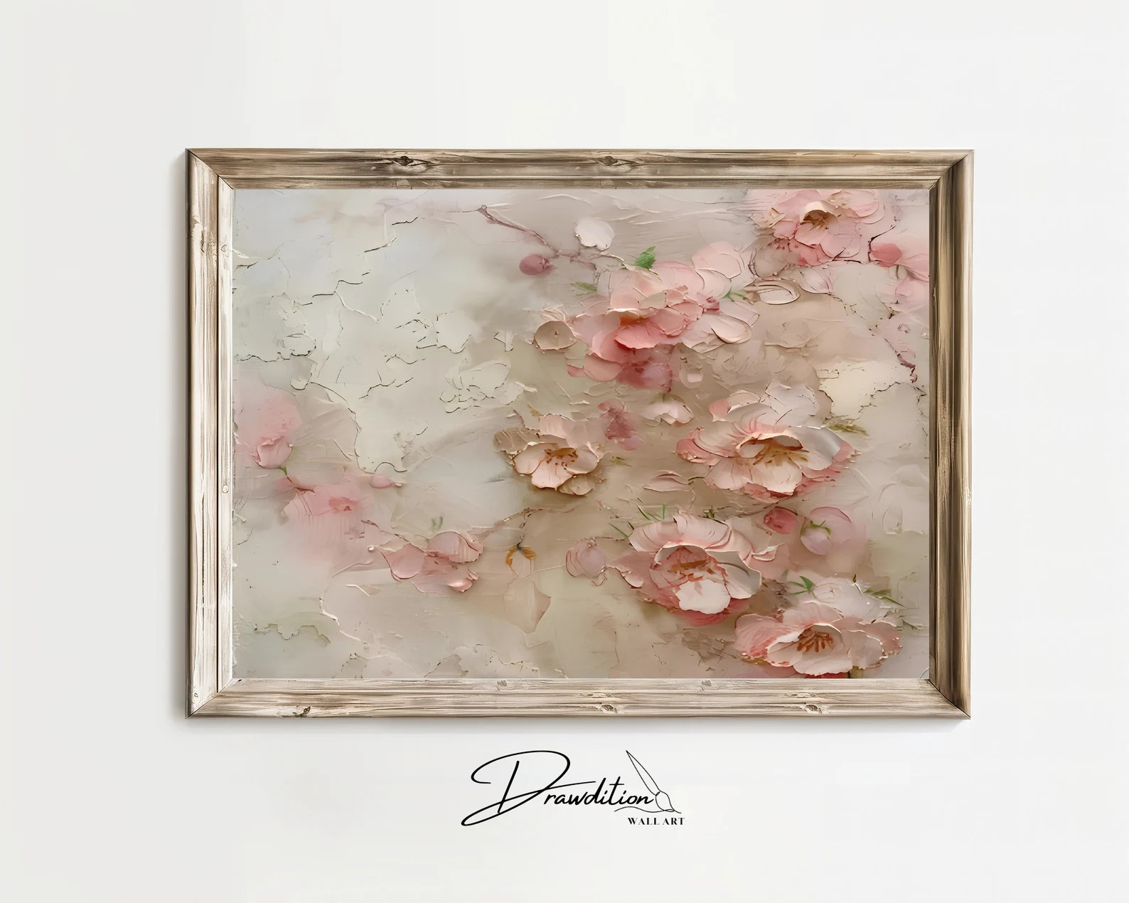 Cream Pink Apricot Flower Wall Art DIGITAL DOWNLOAD Flower Painting Spring Print Botanical Poster... | Etsy (US)