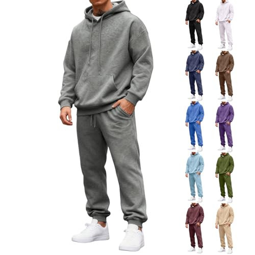 Mens Sweatsuits 2 Piece Set Fleece Pullover Hoodie Sweatshirt and Joggers Sweatpants Casual Sports Two Piece Outfits Cozy Sweater Athletic Sweat Pants Sweat Suits Men Fashion Clothing Y2k Grey | Amazon (US)