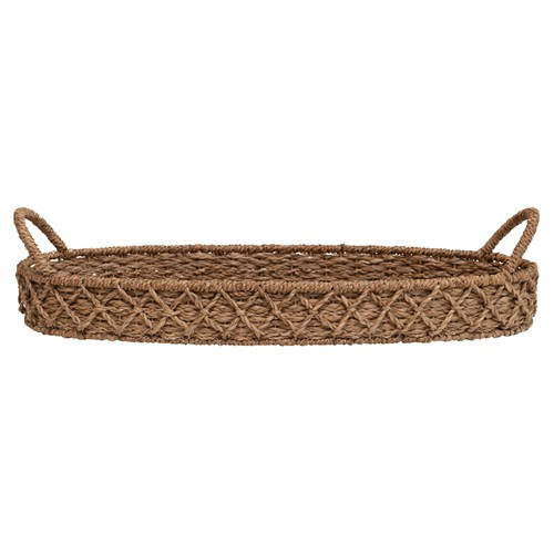 Bridgette Coastal Natural Woven Seagrass Oval Decorative Tray | Kathy Kuo Home