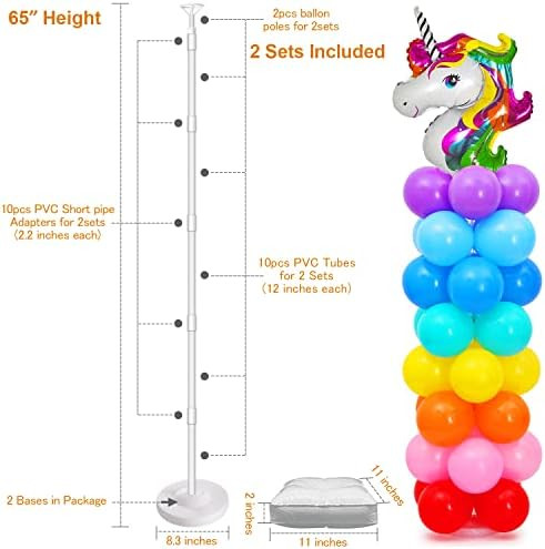 2 Set Balloon Column Stand Kit Base and Pole 65 inch Height + 30Pcs Balloon Rings, Balloon Tower Dec | Amazon (US)
