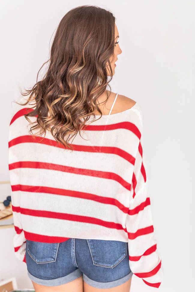 Steady Timeline Red Stripe Wide Neck Sweater | Pink Lily
