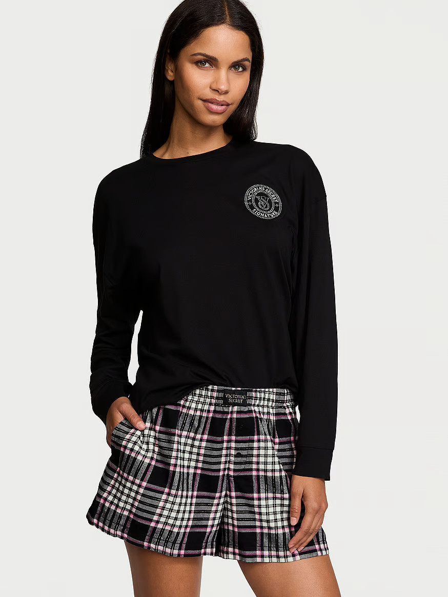 Buy Flannel Long-Sleeve Short Tee-Jama Set - Order Pajamas Sets online 1125372200 - Victoria's Se... | Victoria's Secret (US / CA )