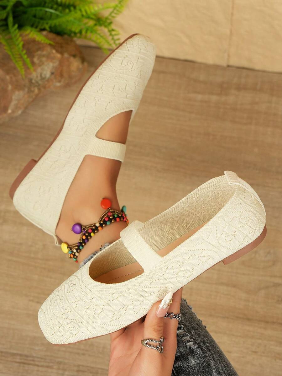 Women's Casual Spring & Summer Woven Mary Jane Flats With Strap , Square Toe | SHEIN