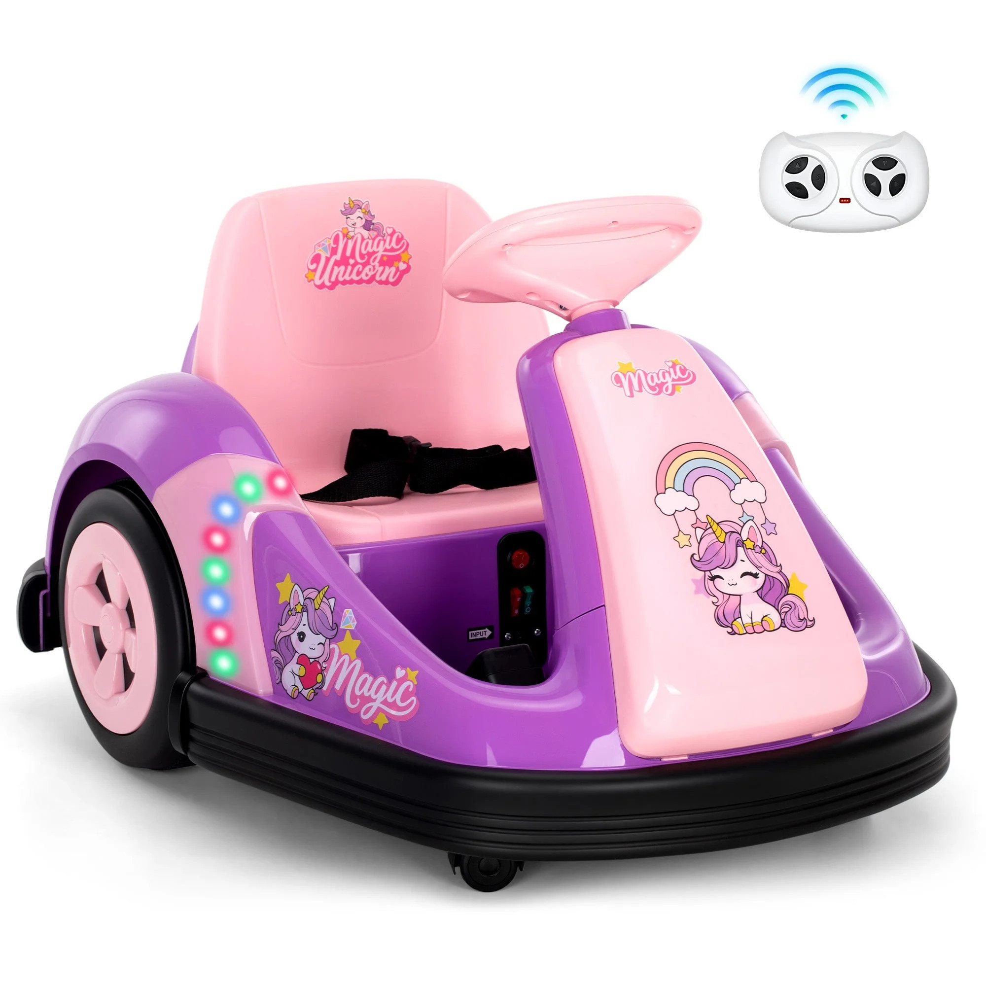 Alpha Joy Kids 12V Bumper Car with Steering Wheel & Remote Control, 3-Color LED Lights, 3 Speeds,... | Walmart (US)