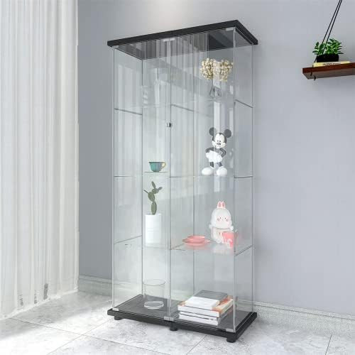 Modern 4-Tier Two-Door Glass Display Cabinet Shelves with Door Floor Standing Curio Glass Countertop | Amazon (US)