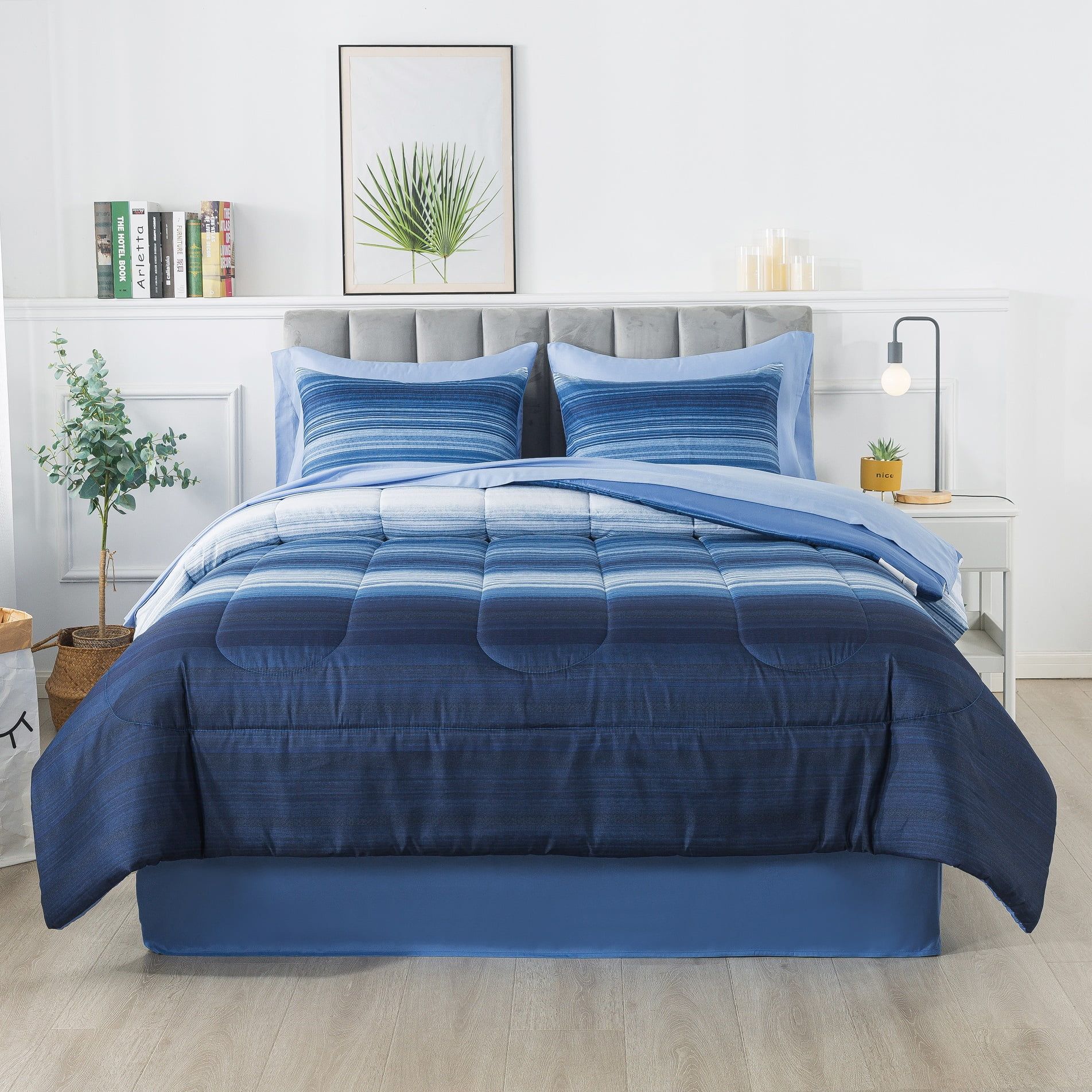 Mainstays Blue Stripe 6 Piece Bed in a Bag Comforter Set With Sheets, Twin/Twin XL - Walmart.com | Walmart (US)