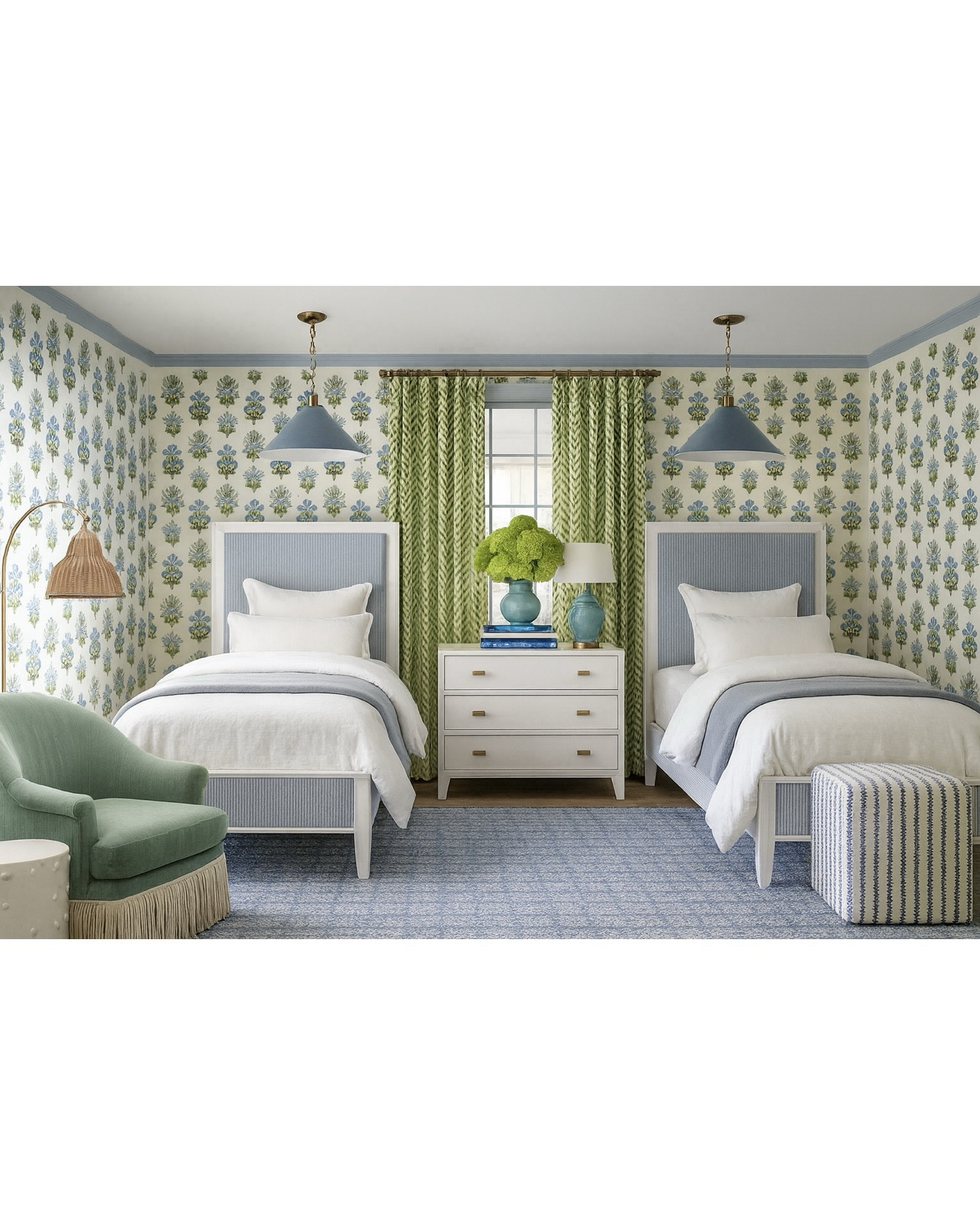 A twin bedroom design with fun pops of color and pattern play! 

#LTKStyleTip #LTKSaleAlert #LTKHome
