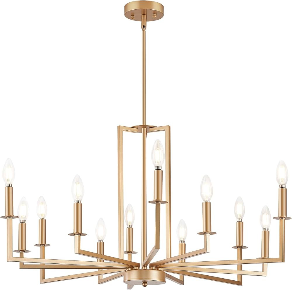 Modern Gold Farmhouse Chandelier, 12-Light Candle Dining Room Farmhouse Chandeliers, Metal Hangin... | Amazon (US)
