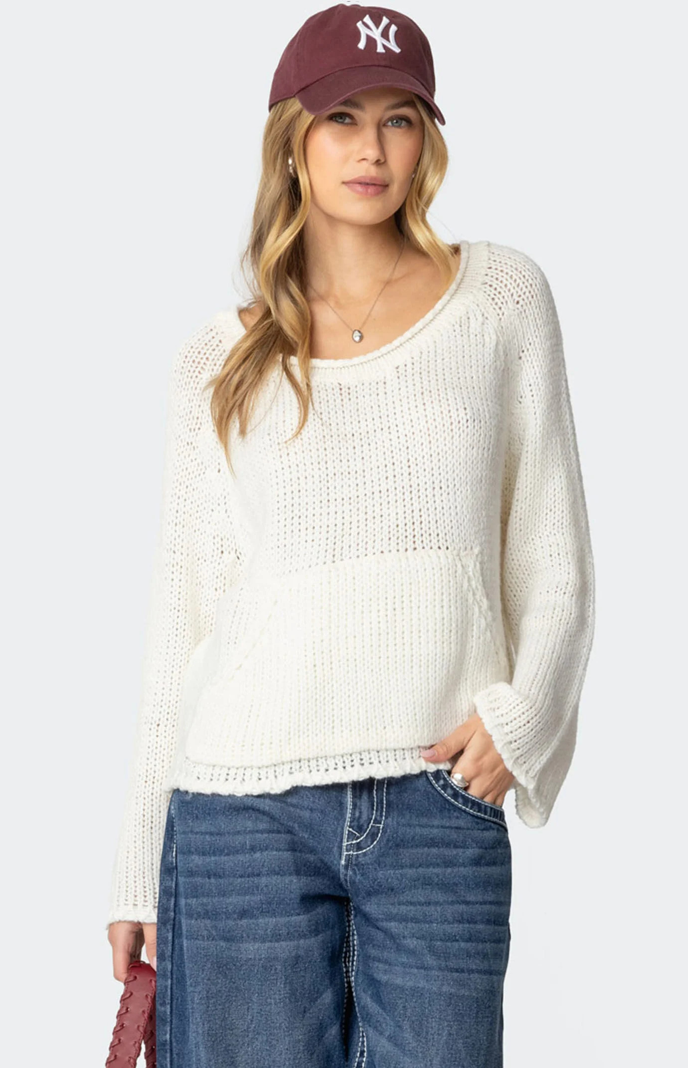 Edikted Women's Kangaroo Pocket Oversized Knit Top in Cream - Size Small | PacSun