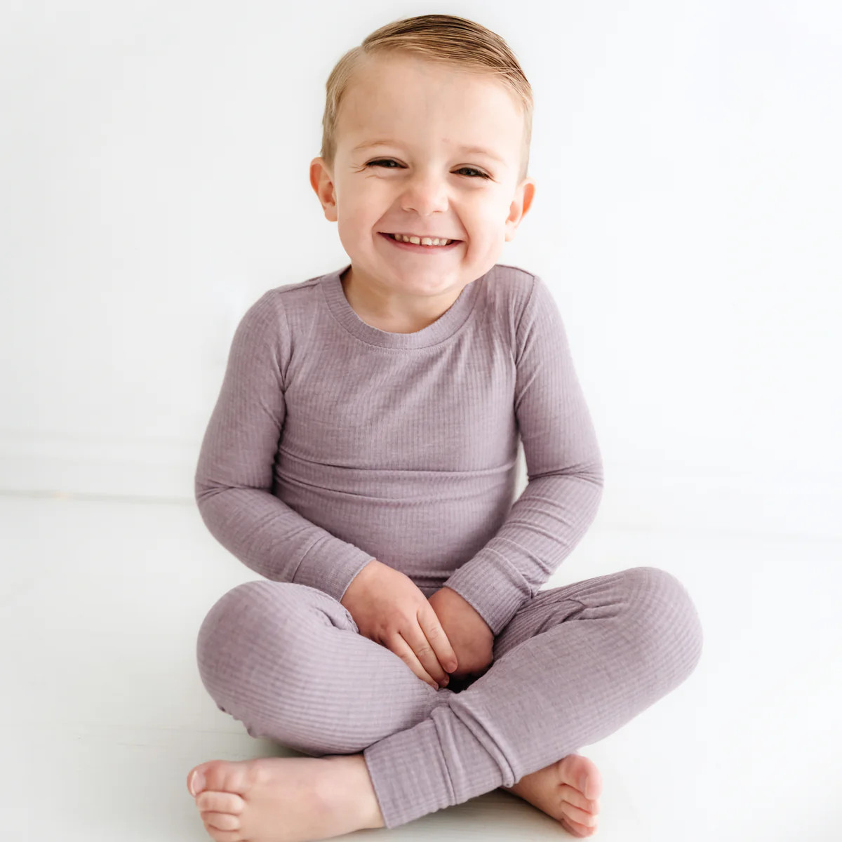 Heather Smokey Lavender Ribbed Two-Piece Pajama Set | Little Sleepies