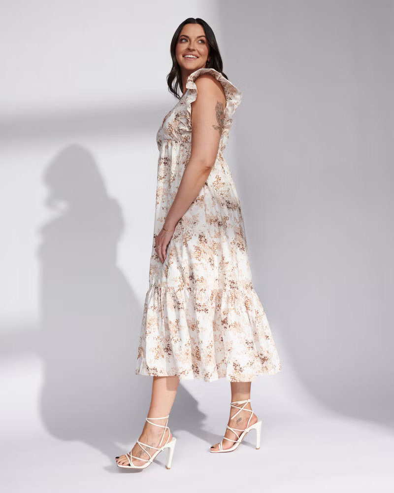 Flutter Sleeve Tiered Midi Dress | Abercrombie & Fitch (UK)