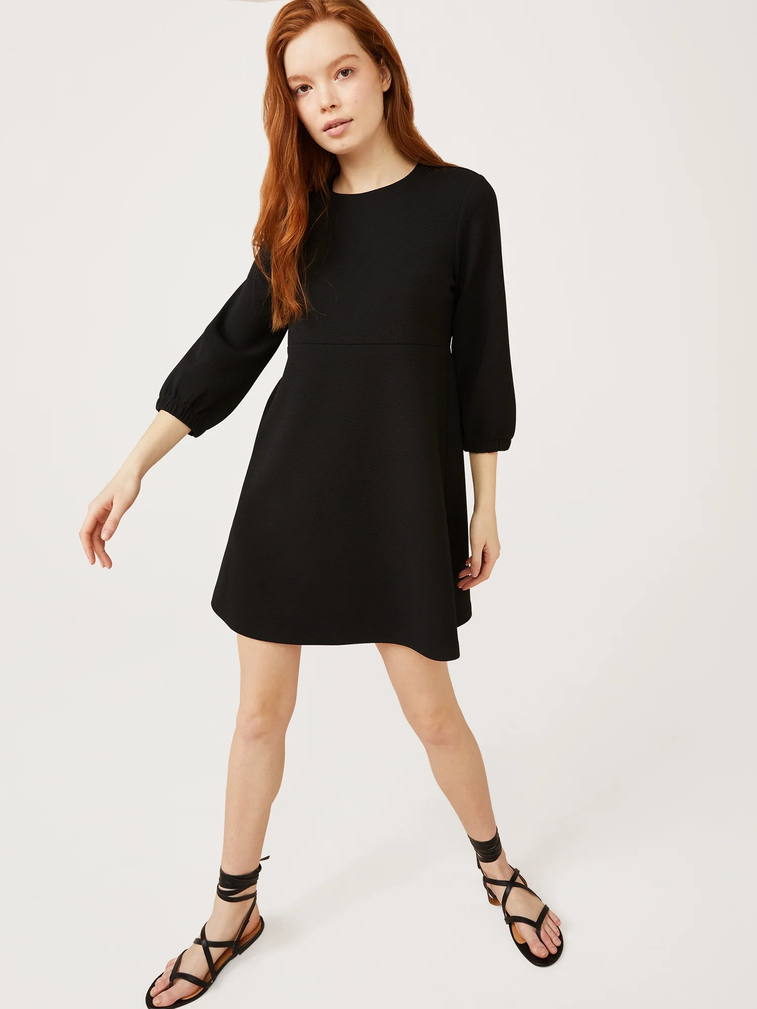 Free Assembly Women's Swing Dress with 3/4th-Sleeves | Walmart (US)