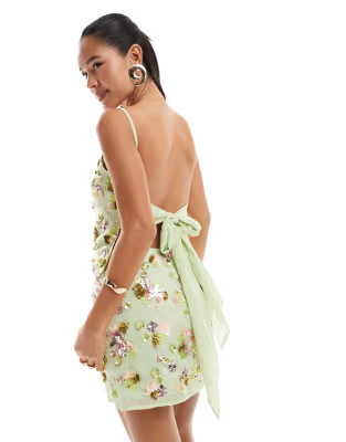 ASOS DESIGN co-ord floral embellished top with with back detail in green | ASOS (Global)