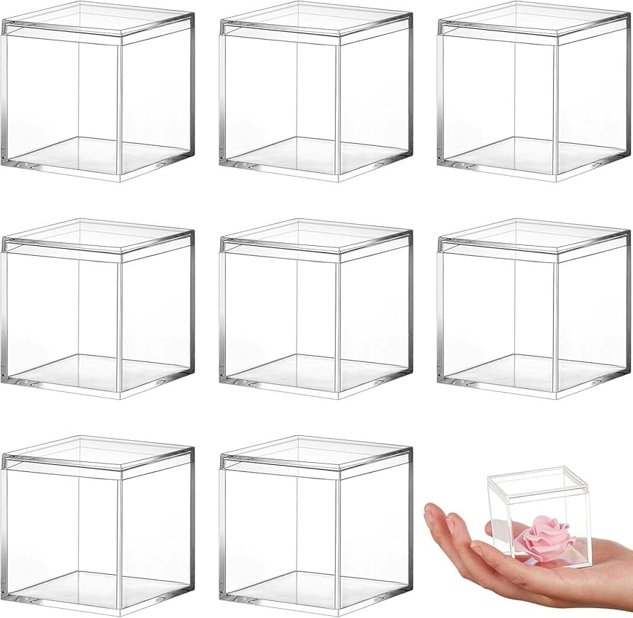8 Pieces Clear Acrylic Plastic Jewelry Box Mini Storage Box Mini Cube Containers with Lids Storag... | Amazon (US)