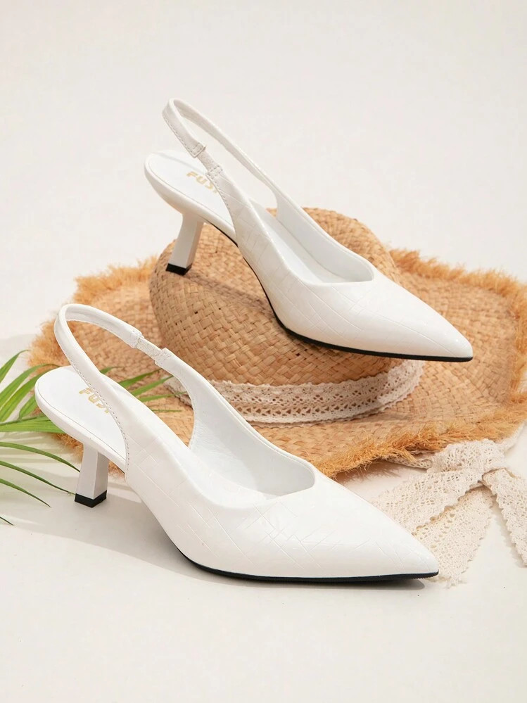 High Heel Women's Shoes - Stiletto Court Heel, Pebbled Texture Pointed Toe, Hollow Out Design At ... | SHEIN