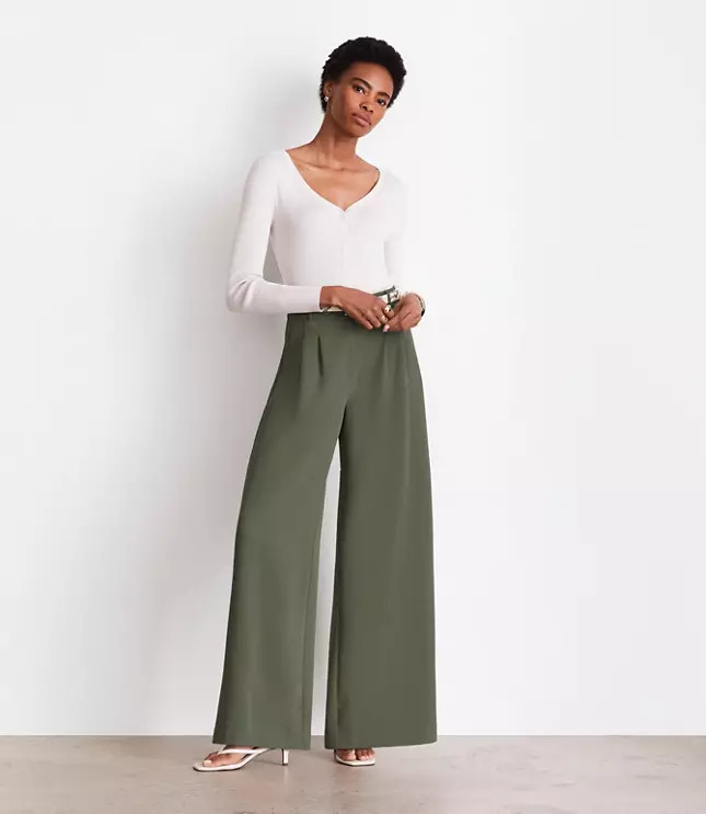 Petite LOFT Versa Crepe Drape Palazzo Pant | LOFT
