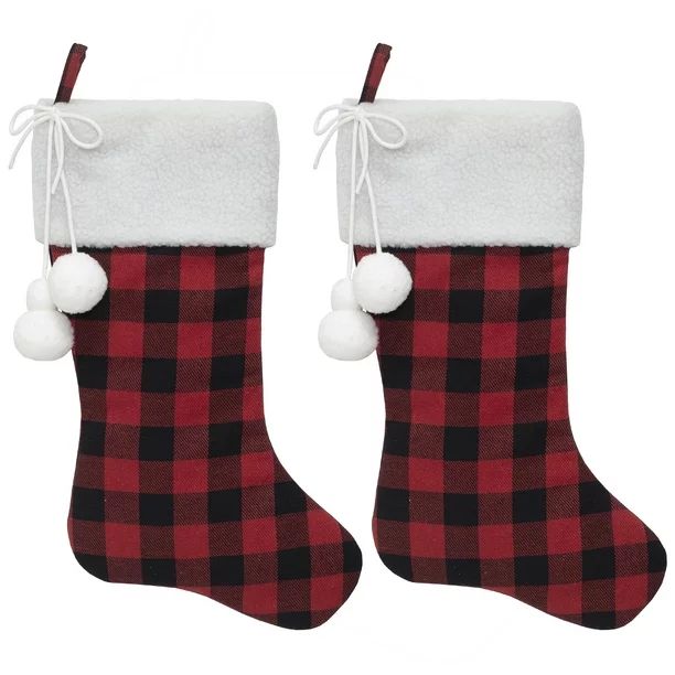 Holiday Time 20-inch Classic Buffalo Check Red & Black Christmas Stocking, 2-Pack - Walmart.com | Walmart (US)