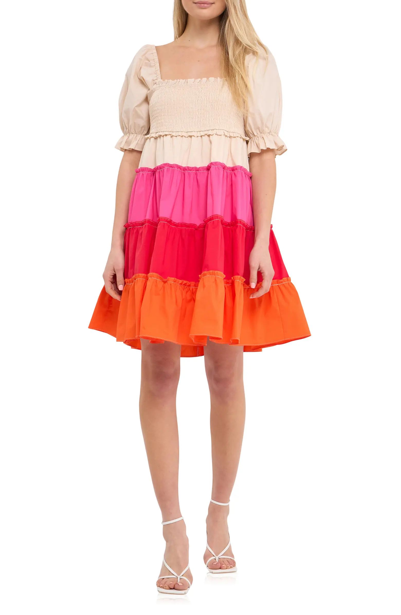 English Factory Smocked Colorblock Cotton Dress | Nordstrom | Nordstrom