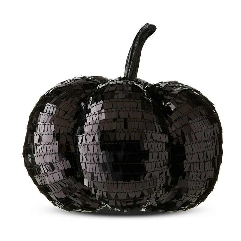 Halloween Black Sequin Pumpkin Tabletop Decor, 6.5 in, by Way To Celebrate | Walmart (US)