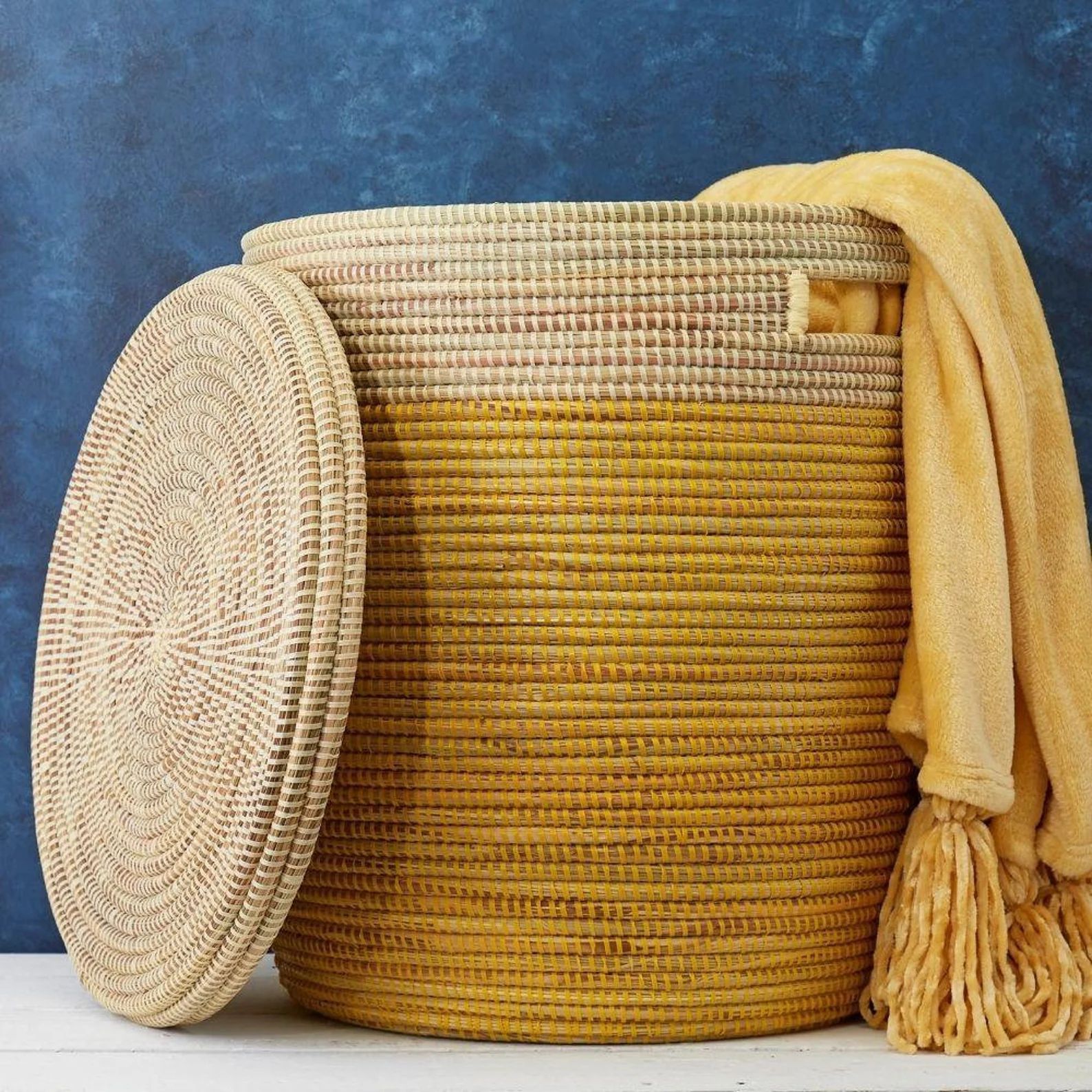 Senegal Extra Large Yellow Block Hand Woven Grass Basket With | Etsy | Etsy (US)