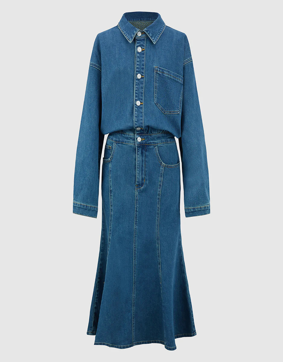 Lapel Denim Dress | Urban Revivo