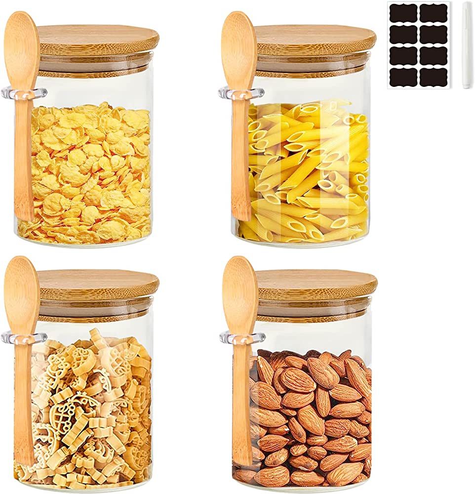 Hwawhin 4 Pack Airtight Glass Jars with Bamboo Lid & Spoons, 19 OZ Glass Food Storage Jars Borosi... | Amazon (US)