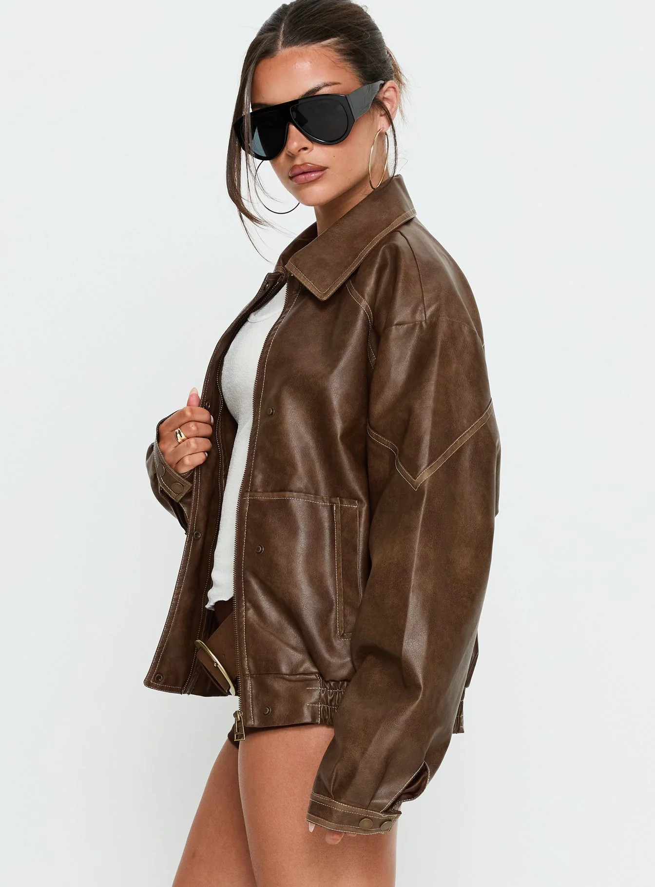 Jaxton Faux Leather Jacket Light Brown | Princess Polly US