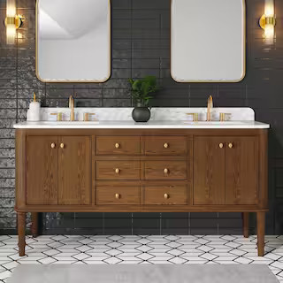 Home Decorators Collection Collette 72 in. Double Sink Cinnamon Oak Bath Vanity with Carrara Whit... | The Home Depot