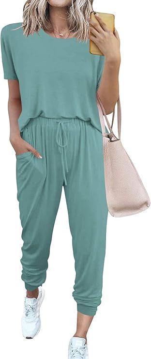 ANRABESS Women’s Two Piece Sweatsuit Sets Short Sleeve Pullover With Long Pants Tracksuit Jogge... | Amazon (US)